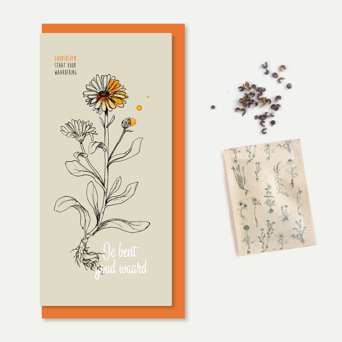 Greeting card with seeds 'You are worth gold'